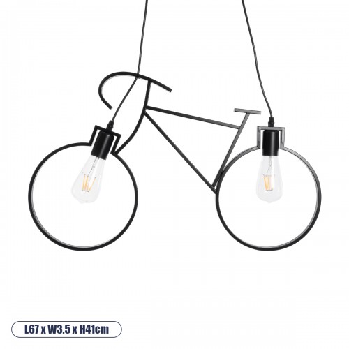 GloboStar® BIKE BLACK 01213 Vintage Κρεμαστό Φωτιστικό Οροφής Δίφωτο 2 x E27 Μαύρο Μεταλλικό Μ67 x Π1.5 x Υ41cm Διακόσμηση - Φωτισμός - Χαλιά