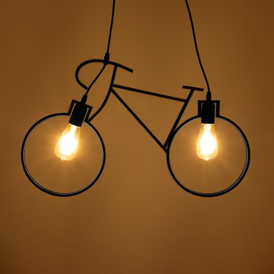 GloboStar® BIKE BLACK 01213 Vintage Κρεμαστό Φωτιστικό Οροφής Δίφωτο 2 x E27 Μαύρο Μεταλλικό Μ67 x Π1.5 x Υ41cm Διακόσμηση - Φωτισμός - Χαλιά