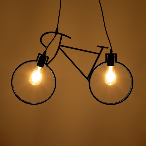 GloboStar® BIKE BLACK 01213 Vintage Κρεμαστό Φωτιστικό Οροφής Δίφωτο 2 x E27 Μαύρο Μεταλλικό Μ67 x Π1.5 x Υ41cm Διακόσμηση - Φωτισμός - Χαλιά