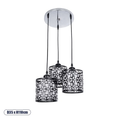 GLOBOSTAR® RAINELDA 01246 Μοντέρνο Κρεμαστό Φωτιστικό Οροφής με Ντουί 3 x E27 AC 220-240V IP20 - Μαύρο & Λευκό - Μ35 x Π35 x Υ110cm