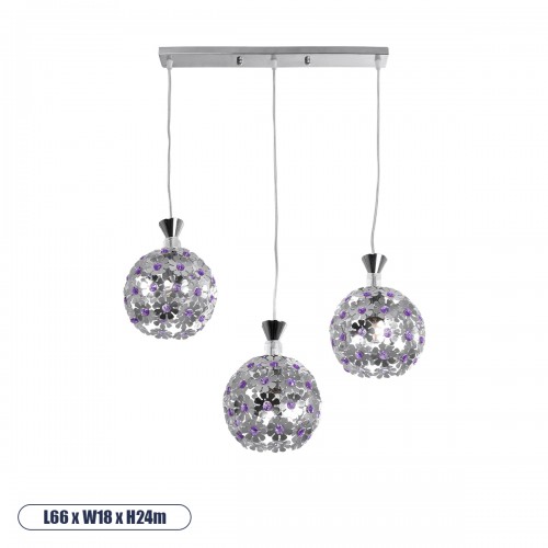 GloboStar® ILLUME 01249 Μοντέρνο Κρεμαστό Φωτιστικό Οροφής Τρίφωτο 3 x E27 Ασημί Μεταλλικό με Κρύσταλλα Μ64 x Π18 x Υ24cm Διακόσμηση - Φωτισμός - Χαλιά