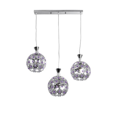 GLOBOSTAR® BOUQUET 01249 Μοντέρνο Κρεμαστό Φωτιστικό Οροφής με Ντουί 3 x E27 AC 220-240V IP20 - Ασημί & Μωβ - Μ66 x Π18 x Υ24cm