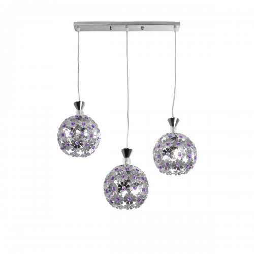 GloboStar® ILLUME 01249 Μοντέρνο Κρεμαστό Φωτιστικό Οροφής Τρίφωτο 3 x E27 Ασημί Μεταλλικό με Κρύσταλλα Μ64 x Π18 x Υ24cm Διακόσμηση - Φωτισμός - Χαλιά