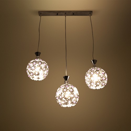 GloboStar® ILLUME 01249 Μοντέρνο Κρεμαστό Φωτιστικό Οροφής Τρίφωτο 3 x E27 Ασημί Μεταλλικό με Κρύσταλλα Μ64 x Π18 x Υ24cm Διακόσμηση - Φωτισμός - Χαλιά