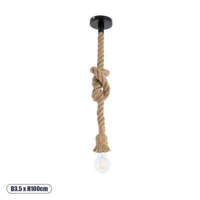 GLOBOSTAR® ROPE 01278 Vintage Κρεμαστό Φωτιστικό Οροφής με Ντουί 1 x E27 AC 220-240V IP20 - Μπεζ - Μ3.5 x Π3.5 x Y100cm GLOBOSTAR® ROPE 01278 Vintage Κρεμαστό Φωτιστικό Οροφής με Ντουί 1 x E27 AC 220-240V IP20 - Μπεζ - Μ3.5 x Π3.5 x Y100cm
