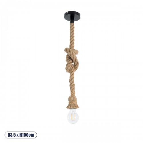 GLOBOSTAR® ROPE 01278 Vintage Κρεμαστό Φωτιστικό Οροφής με Ντουί 1 x E27 AC 220-240V IP20 - Μπεζ - Μ3.5 x Π3.5 x Y100cm GLOBOSTAR® ROPE 01278 Vintage Κρεμαστό Φωτιστικό Οροφής με Ντουί 1 x E27 AC 220-240V IP20 - Μπεζ - Μ3.5 x Π3.5 x Y100cm