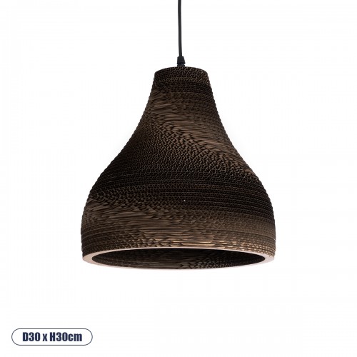 GloboStar® MYKONOS 01292 Vintage Κρεμαστό Φωτιστικό Οροφής Μονόφωτο 3D από Επεξεργασμένο Σκληρό Καφέ Χαρτόνι Καμπάνα Φ30 x Y30cm Διακόσμηση - Φωτισμός - Χαλιά