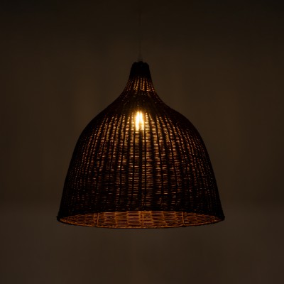 GloboStar® BAHAMAS 01368 Vintage Κρεμαστό Φωτιστικό Οροφής Μονόφωτο 1 x E27 Καφέ Σκούρο Ξύλινο Ψάθινο Bamboo Φ45 x Υ47cm Διακόσμηση - Φωτισμός - Χαλιά