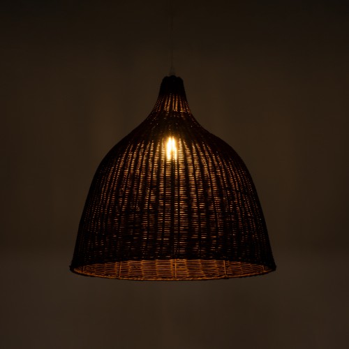 GloboStar® BAHAMAS 01368 Vintage Κρεμαστό Φωτιστικό Οροφής Μονόφωτο 1 x E27 Καφέ Σκούρο Ξύλινο Ψάθινο Bamboo Φ45 x Υ47cm Διακόσμηση - Φωτισμός - Χαλιά