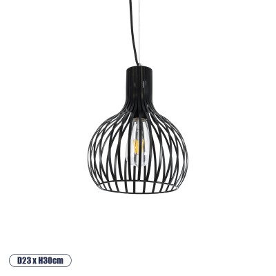 GLOBOSTAR® SCANDI 01386 Vintage Κρεμαστό Φωτιστικό Οροφής με Ντουί 1 x E27 AC 220-240V IP20 - Μαύρο - Μ23 x Π23 x Υ30cm