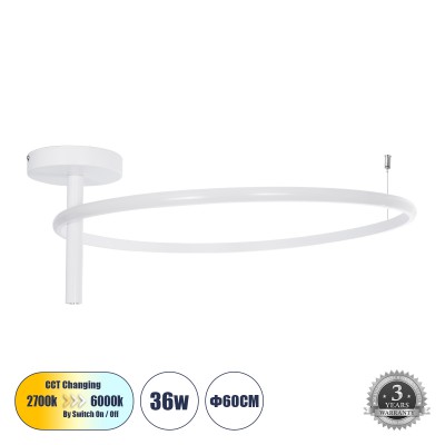 GLOBOSTAR® VERONA 61224 Μοντέρνο Φωτιστικό Οροφής LED 36W 4032lm 360° AC 220-240V IP20 Ρυθμιζόμενο Λευκό CCT με On/Off 2700K/4500K/6000K - Lumileds SMD Chip - Λευκό Ματ - Μ60 x Π60 x Υ23cm - 3 Χρόνια Εγγύηση GLOBOSTAR® VERONA 61224 Μοντέρνο Φωτιστικό Οροφής LED 36W 4032lm 360° AC 220-240V IP20 Ρυθμιζόμενο Λευκό CCT με On/Off 2700K/4500K/6000K - Lumileds SMD Chip - Λευκό Ματ - Μ60 x Π60 x Υ23cm - 3 Χρόνια Εγγύηση