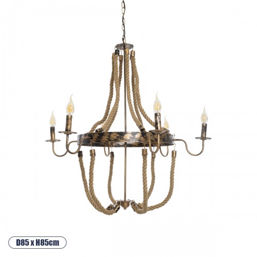 GloboStar® VICTORIAN 01404 Vintage Κρεμαστό Φωτιστικό Οροφής Πολύφωτο 6 x E14 Μπρούτζινο Σκουριά Μεταλλικό Πολυέλαιος με Μπεζ Σχοινί Φ76 x Y65cm Διακόσμηση - Φωτισμός - Χαλιά GloboStar® VICTORIAN 01404 Vintage Κρεμαστό Φωτιστικό Οροφής Πολύφωτο 6 x E14 Μπρούτζινο Σκουριά Μεταλλικό Πολυέλαιος με Μπεζ Σχοινί Φ76 x Y65cm Διακόσμηση - Φωτισμός - Χαλιά