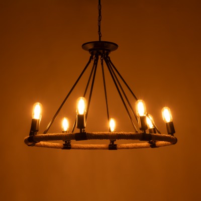 GloboStar® MILLBANK 01423 Vintage Κρεμαστό Φωτιστικό Οροφής Πολύφωτο 8 x E27 Μαύρο Μεταλλικό με Μπεζ Σχοινί Φ80 x Υ60cm Διακόσμηση - Φωτισμός - Χαλιά GloboStar® MILLBANK 01423 Vintage Κρεμαστό Φωτιστικό Οροφής Πολύφωτο 8 x E27 Μαύρο Μεταλλικό με Μπεζ Σχοινί Φ80 x Υ60cm Διακόσμηση - Φωτισμός - Χαλιά