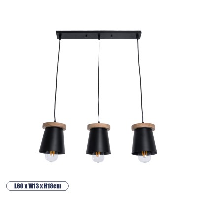 GLOBOSTAR® LANA 01425 Μοντέρνο Κρεμαστό Φωτιστικό Οροφής με Ντουί 3 x E27 AC 220-240V IP20 - Μαύρο & Καφέ - Μ60 x Π13 x Υ18cm GLOBOSTAR® LANA 01425 Μοντέρνο Κρεμαστό Φωτιστικό Οροφής με Ντουί 3 x E27 AC 220-240V IP20 - Μαύρο & Καφέ - Μ60 x Π13 x Υ18cm