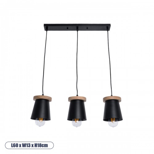 GLOBOSTAR® LANA 01425 Μοντέρνο Κρεμαστό Φωτιστικό Οροφής με Ντουί 3 x E27 AC 220-240V IP20 - Μαύρο & Καφέ - Μ60 x Π13 x Υ18cm GLOBOSTAR® LANA 01425 Μοντέρνο Κρεμαστό Φωτιστικό Οροφής με Ντουί 3 x E27 AC 220-240V IP20 - Μαύρο & Καφέ - Μ60 x Π13 x Υ18cm