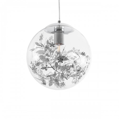 GloboStar® HARPER 01510 Μοντέρνο Κρεμαστό Φωτιστικό Οροφής Μονόφωτο 1 x E27 Γυάλινο Διάφανο με Ασημί Νίκελ Γιρλάντα Φ25 x Υ30cm Διακόσμηση - Φωτισμός - Χαλιά