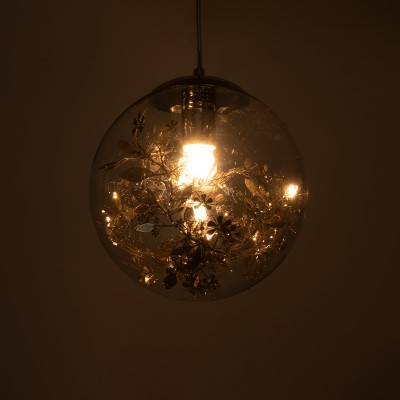 GloboStar® HARPER 01510 Μοντέρνο Κρεμαστό Φωτιστικό Οροφής Μονόφωτο 1 x E27 Γυάλινο Διάφανο με Ασημί Νίκελ Γιρλάντα Φ25 x Υ30cm Διακόσμηση - Φωτισμός - Χαλιά