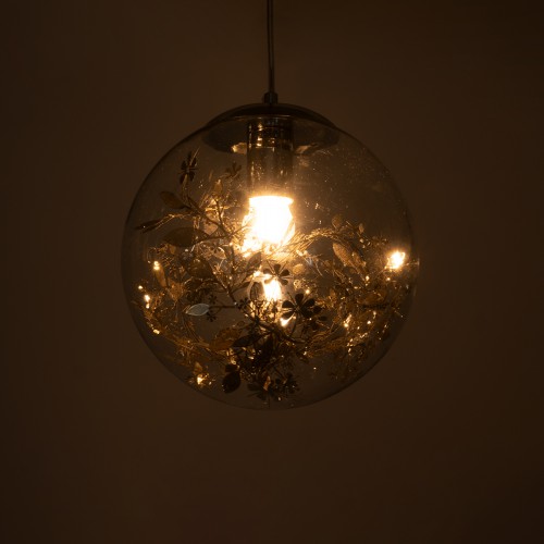 GloboStar® HARPER 01510 Μοντέρνο Κρεμαστό Φωτιστικό Οροφής Μονόφωτο 1 x E27 Γυάλινο Διάφανο με Ασημί Νίκελ Γιρλάντα Φ25 x Υ30cm Διακόσμηση - Φωτισμός - Χαλιά