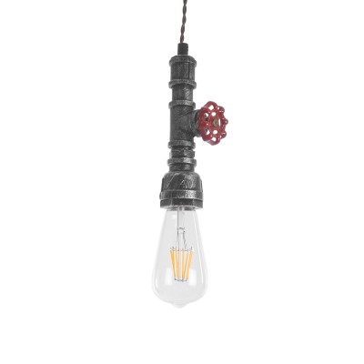 GLOBOSTAR® SPIGOT 01583 Vintage Κρεμαστό Φωτιστικό Οροφής με Ντουί 1 x E27 AC 220-240V IP20 - Ασημί & Κόκκινο - Μ5 x Π5 x Y20cm