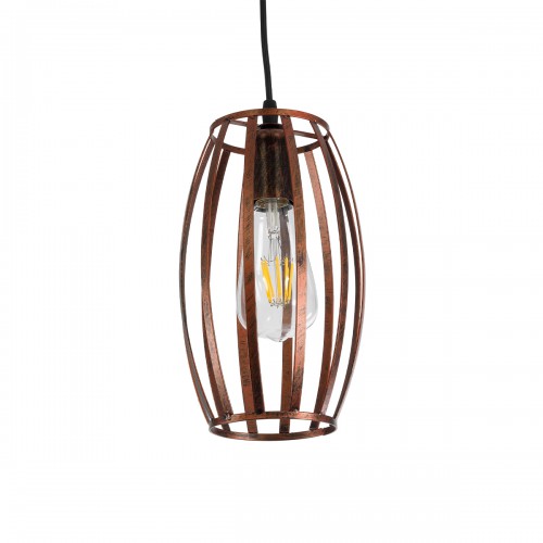 GloboStar® ZEBRA 01639 Vintage Industrial Κρεμαστό Φωτιστικό Οροφής Μονόφωτο Καφέ Σκουριά Μεταλλικό Πλέγμα Φ15 x Υ25cm Διακόσμηση - Φωτισμός - Χαλιά