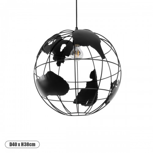 GloboStar® EARTH 01663 Vintage Industrial Κρεμαστό Φωτιστικό Οροφής Μονόφωτο 1 x E27 Μαύρο Μεταλλικό Πλέγμα Φ40 x Υ40cm Διακόσμηση - Φωτισμός - Χαλιά