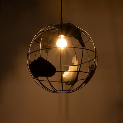 GloboStar® EARTH 01663 Vintage Industrial Κρεμαστό Φωτιστικό Οροφής Μονόφωτο 1 x E27 Μαύρο Μεταλλικό Πλέγμα Φ40 x Υ40cm Διακόσμηση - Φωτισμός - Χαλιά
