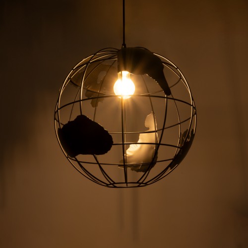 GloboStar® EARTH 01663 Vintage Industrial Κρεμαστό Φωτιστικό Οροφής Μονόφωτο 1 x E27 Μαύρο Μεταλλικό Πλέγμα Φ40 x Υ40cm Διακόσμηση - Φωτισμός - Χαλιά