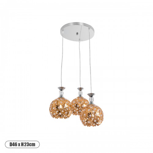 GloboStar® MARGARITA 01670 Μοντέρνο Κρεμαστό Φωτιστικό Οροφής Τρίφωτο 3 x E27 Χρυσό Μεταλλικό με Κρύσταλλα Φ50 x Υ24cm Διακόσμηση - Φωτισμός - Χαλιά