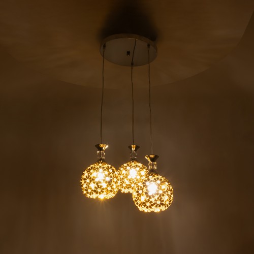 GloboStar® MARGARITA 01670 Μοντέρνο Κρεμαστό Φωτιστικό Οροφής Τρίφωτο 3 x E27 Χρυσό Μεταλλικό με Κρύσταλλα Φ50 x Υ24cm Διακόσμηση - Φωτισμός - Χαλιά