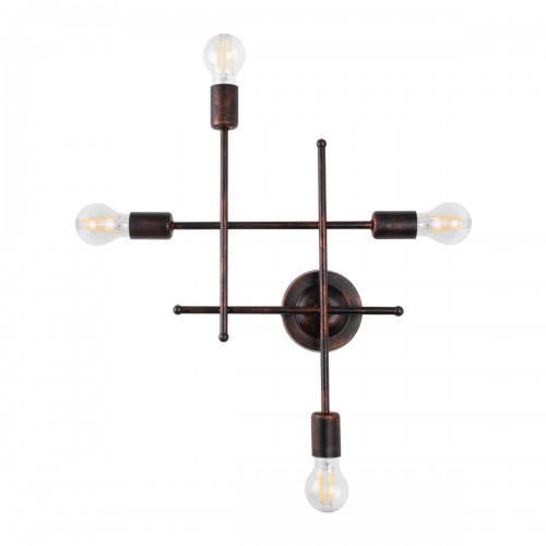 GloboStar® PIPING 00662 Vintage Industrial Επιτοίχιο Φωτιστικό Πολύφωτο Σκούρο Καφέ- Χάλκινο Μεταλλικό Πλέγμα Μ40 x Π9 x Υ52cm Διακόσμηση - Φως - Χαλιά