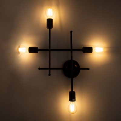GloboStar® PIPING 00662 Vintage Industrial Επιτοίχιο Φωτιστικό Πολύφωτο Σκούρο Καφέ- Χάλκινο Μεταλλικό Πλέγμα Μ40 x Π9 x Υ52cm Διακόσμηση - Φως - Χαλιά
