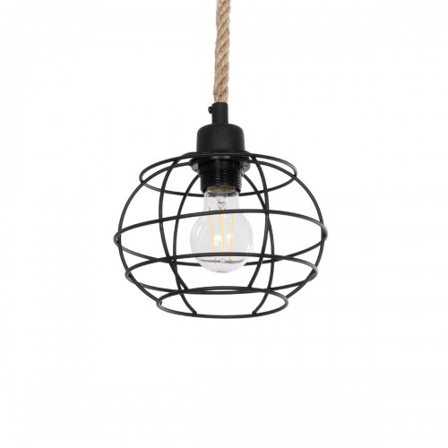 GloboStar® TALAH 203-0008 Vintage Κρεμαστό Φωτιστικό Σχοινί Μονόφωτο 1 x E27 IP20 Μαύρο Μέταλλο με Μπεζ Σχοινί - Μ14 x Π14 x Υ61.5cm Διακόσμηση - Φως - Χαλιά