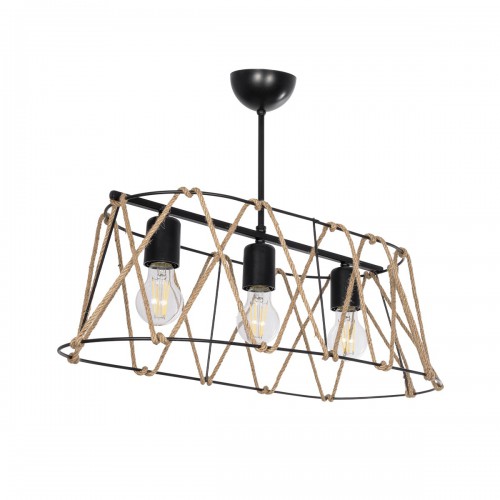 GloboStar® GATSBY 203-0006 Vintage Κρεμαστό Φωτιστικό Σχοινί Τρίφωτο 3 x E27 IP20 Μαύρο με Μπεζ Σχοινί - Μ60 x Π25 x Υ90cm Διακόσμηση - Φως - Χαλιά