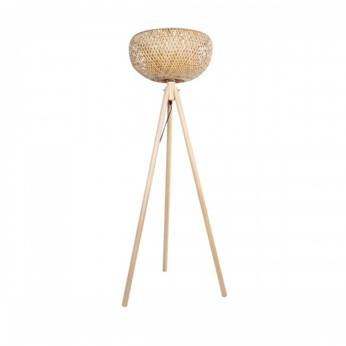 GloboStar® POPPY 01983 Boho Επιδαπέδιο Φωτιστικό Μονόφωτο 1 x E27 IP20 Μπεζ Ξύλο - Μ58 x Π58 x Υ143cm Διακόσμηση - Φως - Χαλιά
