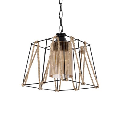 GLOBOSTAR® GATSBY 203-0007 Vintage Κρεμαστό Φωτιστικό Οροφής με Ντουί 1 x E27 AC 220-240V IP20 - Μαύρο & Μπεζ - Μ25 x Π25 x Υ25cm
