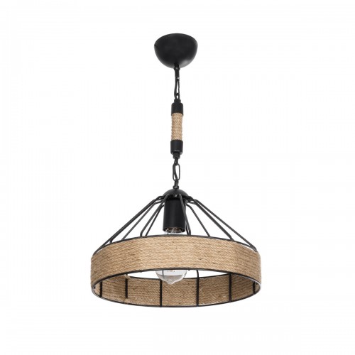 GloboStar® ZION 203-0003 Vintage Κρεμαστό Φωτιστικό Σχοινί Μονόφωτο 1 x E27 IP20 Μαύρο Μέταλλο με Μπεζ Σχοινί - Μ33 x Π33 x Υ90cm Διακόσμηση - Φως - Χαλιά