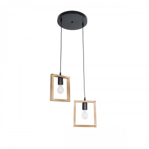 GloboStar® EDISON 203-0021 Vintage Κρεμαστό Φωτιστικό Ανάρτηση Δίφωτο 2 x E27 IP20 Μπεζ Ξύλο - Μ43 x Π43x Υ83cm Διακόσμηση - Φως - Χαλιά