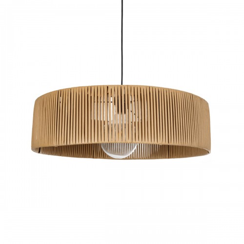 GloboStar® KYCLOS 203-0044 Boho Κρεμαστό Φωτιστικό Καπέλο Μονόφωτο 1 x E27 IP20 Μπέζ Rattan - M55 x Π55 x Υ90cm Διακόσμηση - Φως - Χαλιά