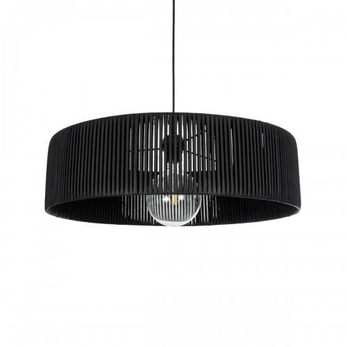 GloboStar® KYCLOS 203-0046 Boho Κρεμαστό Φωτιστικό Καπέλο Μονόφωτο 1 x E27 IP20 Μαύρο Rattan - M55 x Π55 x Υ90cm Διακόσμηση - Φως - Χαλιά