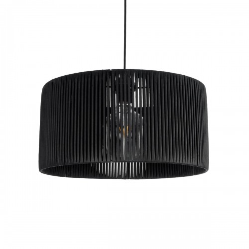 GloboStar® KYCLOS 203-0048 Boho Κρεμαστό Φωτιστικό Καπέλο Μονόφωτο 1 x E27 IP20 Μαύρο Rattan - M40 x Π40 x Υ90cm Διακόσμηση - Φως - Χαλιά