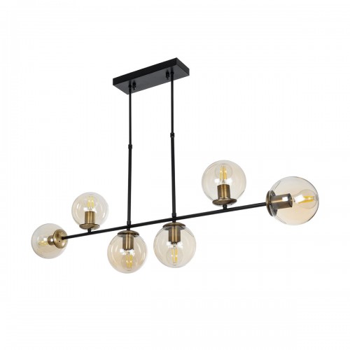 GloboStar® LATTICE 203-0016 Μοντέρνο Φωτιστικό Ράγα Πολύφωτο 6 x E27 IP20 Μαύρο Μέταλλο με Φιμέ Γυάλινες Μπάλες - Μ130 x Π20 x Υ70cm Διακόσμηση - Φως - Χαλιά