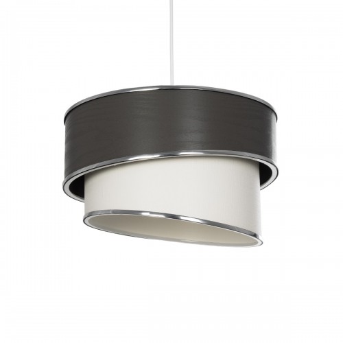 GloboStar® SONIA 203-0116 Μοντέρνο Κρεμαστό Φωτιστικό Καπέλο Μονόφωτο 1 x E27 IP20 Σκούρο Γκρι & Λευκό Ύφασμα με Ασημί Λεπτομέρεια - Μ30 x Π30 x Υ90 cm Διακόσμηση - Φως - Χαλιά