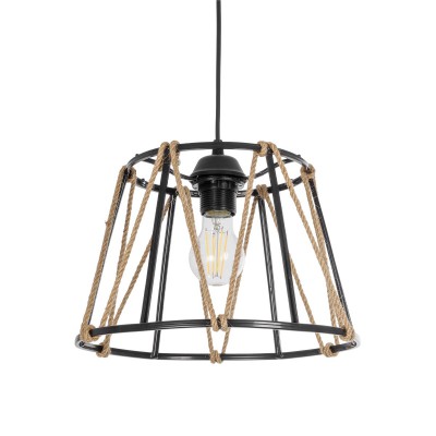 GLOBOSTAR® JUTE 203-0090 Μοντέρνο Κρεμαστό Φωτιστικό Οροφής με Ντουί 1 x E27 AC 220-240V IP20 - Μαύρο & Μπεζ - Μ30 x Π30 x Υ23cm