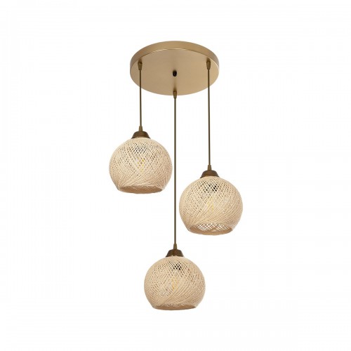 GloboStar® YASAM 203-0024 Vintage Κρεμαστό Φωτιστικό Σχοινί Τρίφωτο 3 x E27 IP20 Μπεζ Σχοινί - Μ35 x Π35 x Υ80cm Διακόσμηση - Φως - Χαλιά