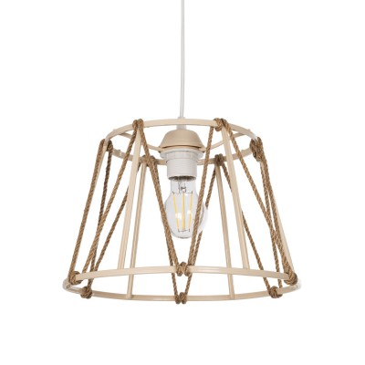 GLOBOSTAR® JUTE 203-0092 Μοντέρνο Κρεμαστό Φωτιστικό Οροφής με Ντουί 1 x E27 AC 220-240V IP20 - Μπεζ - Μ30 x Π30 x Υ23cm