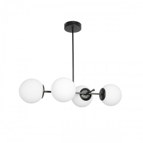 GloboStar® GLOBUS 203-0104 Μοντέρνο Φωτιστικό Οροφής Ράγα Πολύφωτο 4 x E27 IP20 Μαύρο Μέταλλο με Γαλακτερές Γυάλινες Μπάλες - Μ70 x Π30 x Υ65cm Διακόσμηση - Φως - Χαλιά