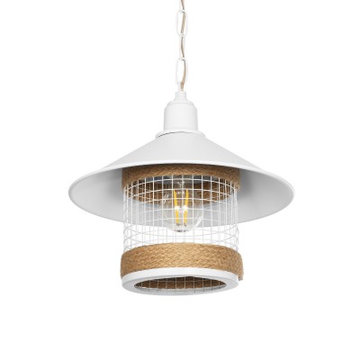 GLOBOSTAR® GLORA 201-0089 Vintage Κρεμαστό Φωτιστικό Οροφής με Ντουί 1 x E27 AC 220-240V IP20 - Λευκο & Μπεζ - Μ30 x Π30 x Υ29cm