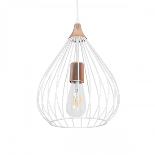 GloboStar® RADIARO 201-0014 Vintage Κρεμαστό Φωτιστικό Πλέγμα Μονόφωτο 1 x E27 IP20 Λευκό & Χάλκινο Μέταλλο - Μ28x Π28 x Υ70cm Διακόσμηση - Φως - Χαλιά