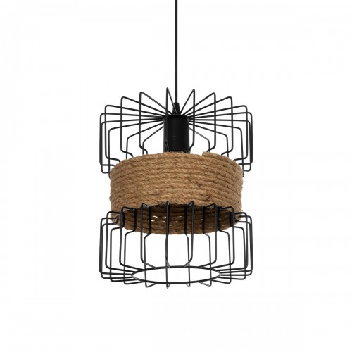 GloboStar® ORB 201-0096 Vintage Κρεμαστό Φωτιστικό Πλέγμα Μονόφωτο 1 x E27 IP20 Μαύρο Μέταλλο με Μπεζ Σχοινί - Μ28 x Π28 x Υ80cm Διακόσμηση - Φως - Χαλιά