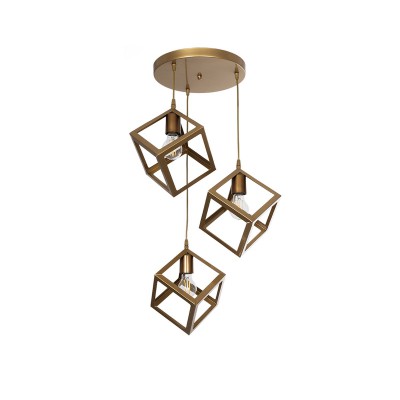 GLOBOSTAR® DISE 201-0057 Μοντέρνο Κρεμαστό Φωτιστικό Οροφής με Ντουί 3 x E27 AC 220-240V IP20 - Χρυσό - Μ48 x Π48 x Υ65cm